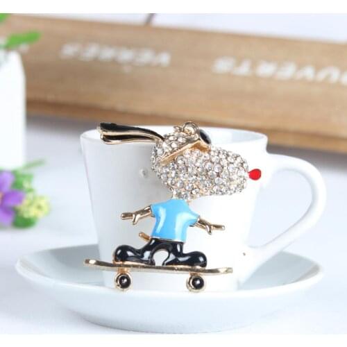 Roller Skates Glasses Dog Cute Crystal Charm Purse Handbag Car Key Keyring Keychain Party Wedding Birthday Gift