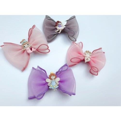 Boutique ins 12pcs Fashion Cute Gauze Bow Hairpins Solid Mermaid Fairy Bowknot Hair Clips Princess Headwear Hair Accessories