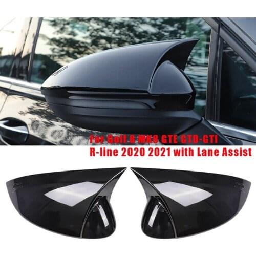 Black Side Mirror Rearview Mirror Cover Cap Ox Horn for Golf 8 MK8 GTE GTD-R-Line 2020 2021