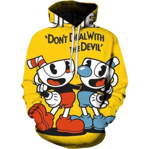Children Cuphead Mugman Men Women Hoodies Casual Hip Hop Streetwear Long Sleeves Sweatshirts Boys Girls AutumnTops Coats
