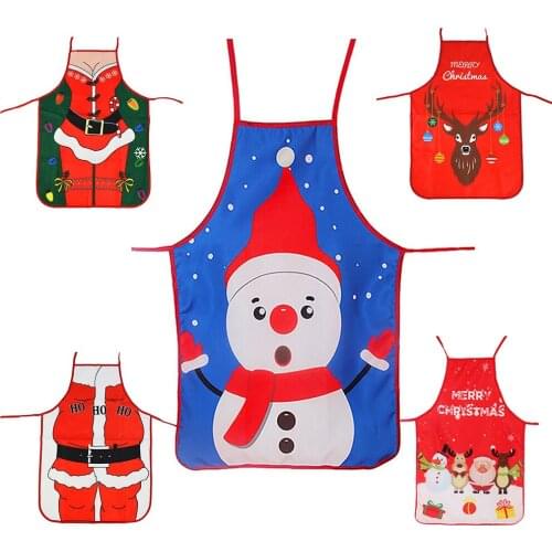 Christmas Apron High-Quality Lovely Santa Claus Shawty Snowman Elk Pattern Apron 2020 New Year Xmas Home Kitchen Supplies