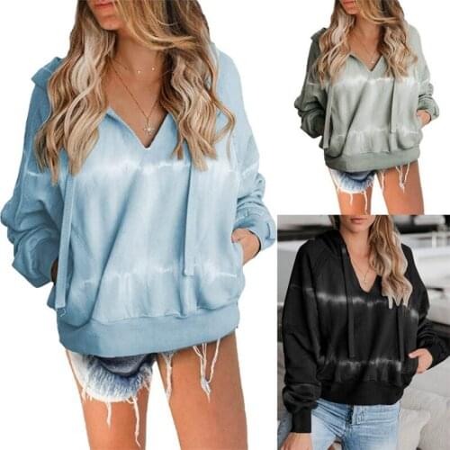 Hot selling womens autumn and winter new tie dye printed hooded batwing long sleeve V-Neck Sweater Top S-5XL