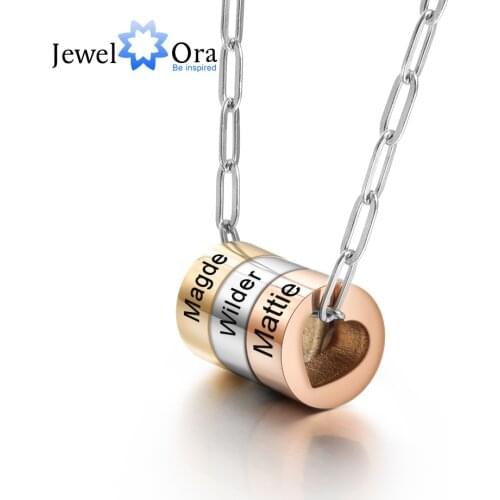 JewelOra Designer Personalized Mixed Color Heart Bead Charm Necklace Customized 3 Names Engraved Necklace Gifts for Girlfriend