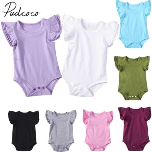 2018 Brand New Newborn Toddler Infant Baby Girl Boy Bodysuit Ruffled Sleeveless Outfits Jumpsuit Sunsuit Solid Wholesale Clothes