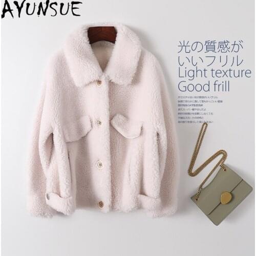 AYUNSUE Casual Short Wool Coat Female Winter 2021 Korean Sheep Shearing Jacket Womens Clothing Casacos Femininos Inverno Gxy435