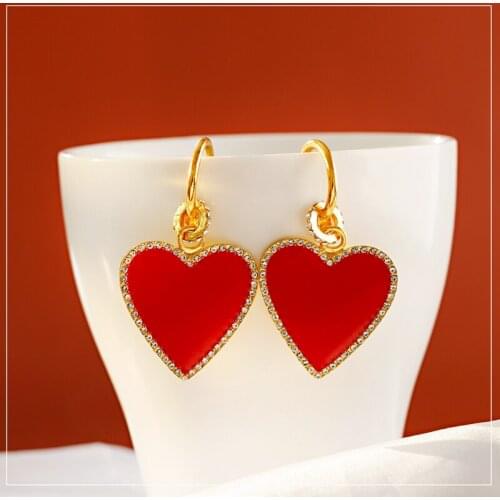 Fashion Red Gold Heart Earring Classic Metal Ornaments Earrings For Women Copper Brincos Jewelry