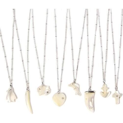 Mother Of Pearls Shell Necklace Women Cute LOVE Heart Shape CZ Shell Pendants Choker Men Vintage Chain Jewelry Children Gifts