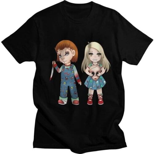 Cartoon Lydia And Chucky T Shirt Mens 100% Cotton Print T-shirts Graphic Tshirt Short Sleeve Halloween Movie Tee Tops Gift