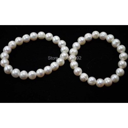Wholesale 2 Qty 9-10mm genuine cultured pearl stretch bracelets
