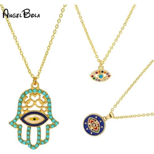 Wholesale Fashion Zircon Hell Angel Eyes Golden Coin Pendant Locket Necklace for Women Luxury Jewelry