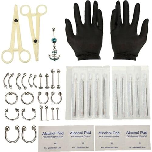 14G 16G Nose Eyebrow Lips Tongue Ring Septum Forceps Piercing Needles Body Jewelry Body Piercing Jewellery kits