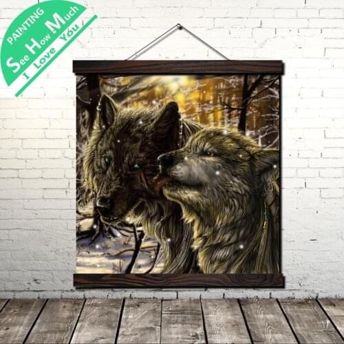 Wolf Falling In Love Scroll Painting Canvas Vintage Poster and Prints Wall Art Picture Living Room Bedroom Farmhouse Decoration
