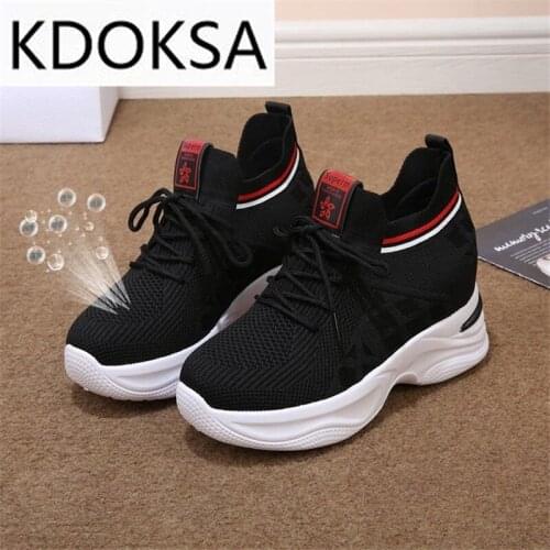 Vulcanized shoes, white flying woven thick-soled platform shoes, 2021 spring and autumn, thin high-top casual sports shoes, mesh