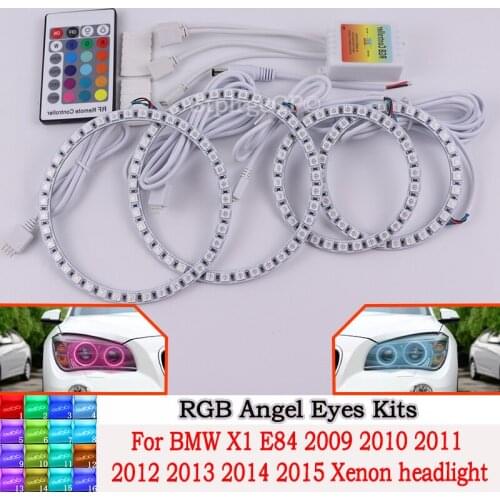 High quality DRL Angel Eyes LED RGB CCFL SMD headlight 4 ring set For BMW X1 E84 2009-2015 Xenon headlight car accessories