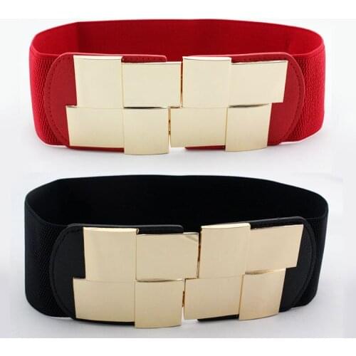 2020 New Fashion Ladies Elastic Skirt Wide Belt Square Stitching Metal Buckle Wild Womens Decorative Thick Waist Seal Wide