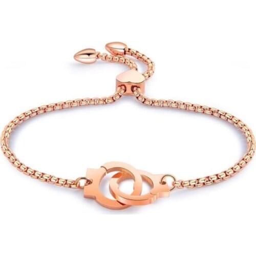 LAN PALACE Fashion titanium steel rose gold handcuffs bracelet can be smoked pull string of pearls for women free shipping