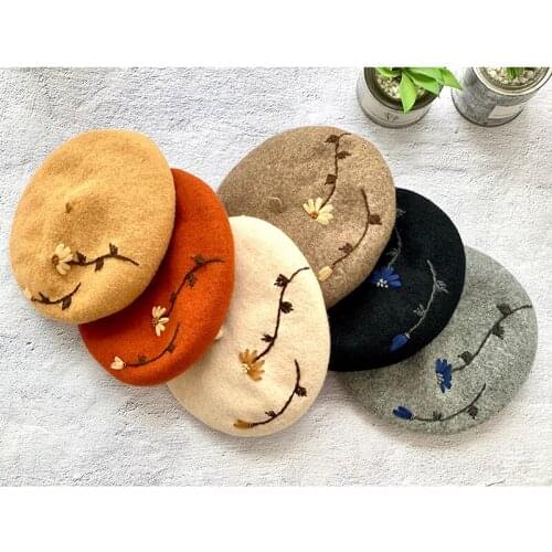 VISROVER Solid Color winter 100% wool winter beret For woman wool Daisy winter hat solid color top quality Women Boina Gift