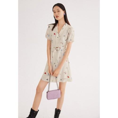 Dress 2021 Female Floral Summer Dress Ladies Sashes Button Gauze Casual Womens Dresses Short Sleeve Summer Womens Dress 2021