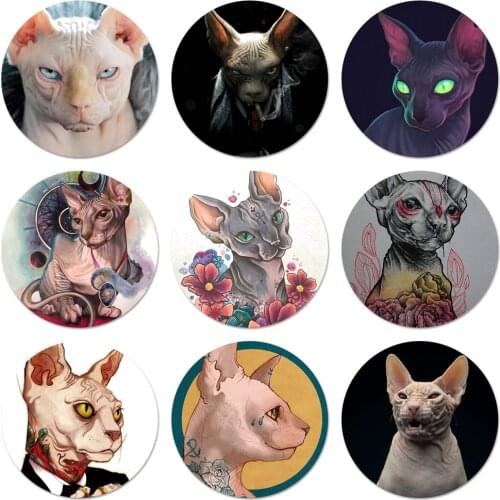 Tattoo Sphinx Cat Icons Pins Badge Decoration Brooches Metal Badges For Clothes Backpack Decoration 58mm
