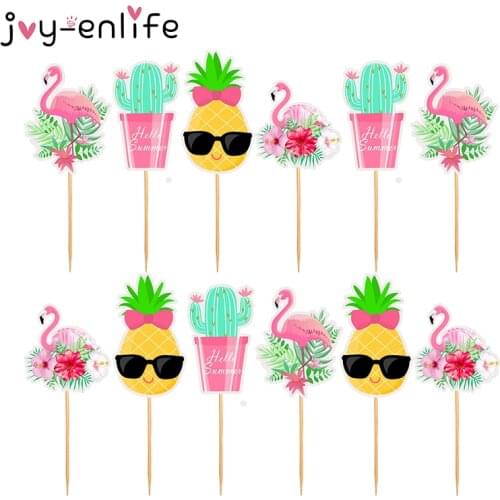1set Pineapple Flamingo Cupcake Toppers Flamingo Wedding Party Cake Wrappers Hawaiian Party Supplies Birthday Cake Decorations