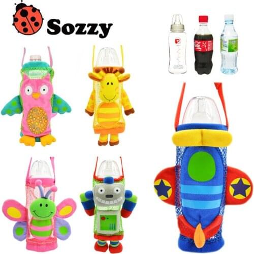 1pcs Sozzy Children water bottle handle bags Cartoon Feeder Lagging Baby Bottle Huggers Infant feeding bottle bag case