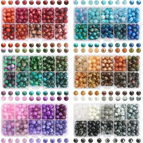 200Pcs/Box 8MM Bracelets Stone Colorful Beading Mixed Glass Crack Round Beads for Jewelry Making DIY Charms Bracelet Necklace