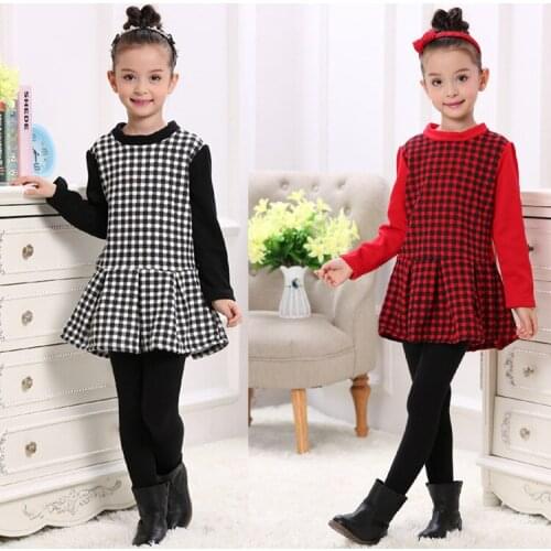 2018 Autumn winter Thick with velvet girls dress thickening Pure cotton Lotus leaf edge kids lattice toddler Children clothes