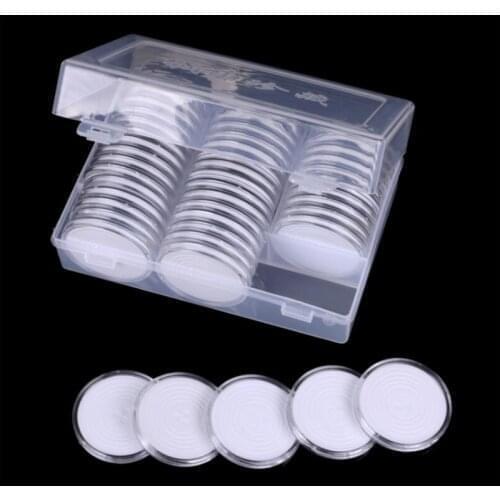 30sets 45Pcs/Box Coin Holder Capsules Round Box Plastic Clear Collectibles Storage Organizer with Outer Storage Box Holder