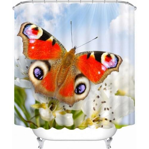 3D Butterfly Swan Pattern Shower Curtains Nature Animal Bathroom Curtain Waterproof Thickened Bath Curtain Customizable