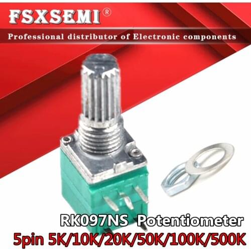 5pcs New RV097NS 5pin RK097NS RV097 5K 10K 20K 50K 100K 500K with a switch audio shaft 15mm amplifier sealing potentiometer