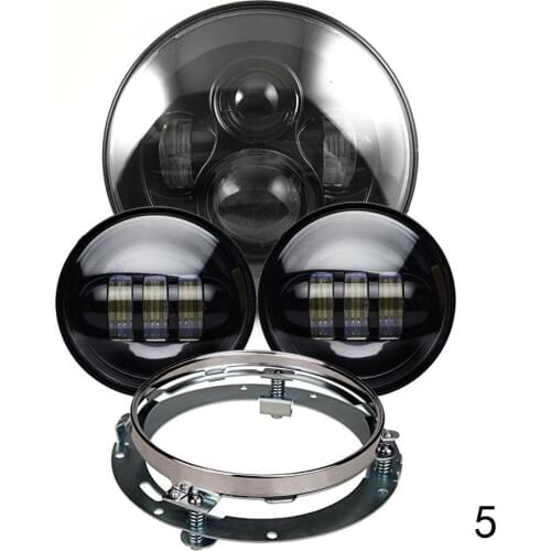 7inch 45W Motorcycle Headlight Bulb and 7Inch Headlight Trim Ring+ 2PCS X 30W 4-1/2" 4.5 inch LED Passing Light for Motorcycles