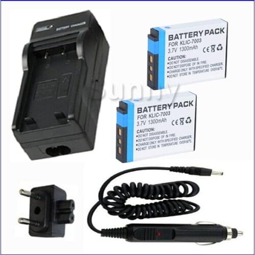 Battery (2-pack) + charger for Kodak KLIC-7003, KLIC7003 and GE GB-40, GB40 Lithium Ion Rechargeable 3.7V 900MAH