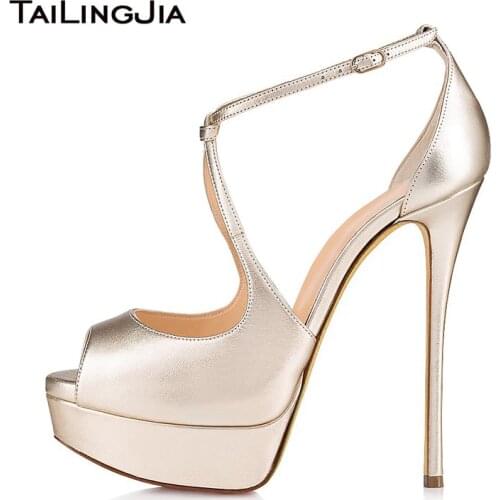 Champagne Platform Sandals Peep Toe Wedding Woman Black Shoes 2019 Women Summer Ladies High Heels Female Buty Stripper Footwear