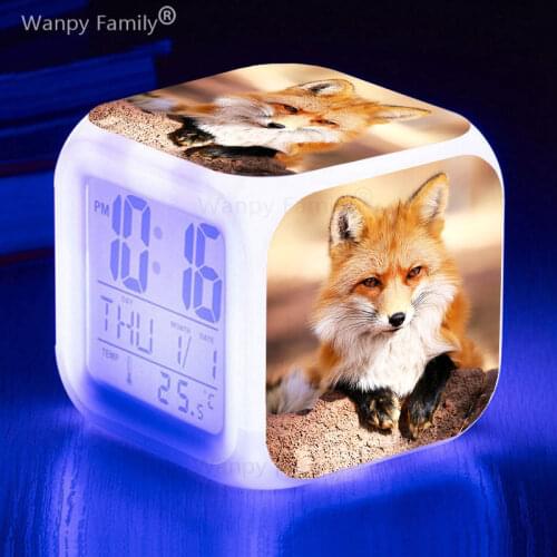 2021 New Fox LED Alarm Clock 7 Color Glowing Digital Alarm Clock Kids room multifunction Night Light Electronic Clock Watches