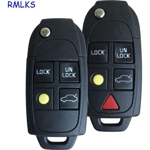 Flip 4 5 Button Remote Key Case FOB Replacement for VOLVO S60 S80 V70 XC70 XC90