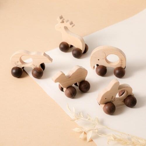 1 PCS Wooden Toys Maple Wood Blocks Car Cartoon Animals Educational Montessori Toys For Children Teethers Baby Birthday Gifts