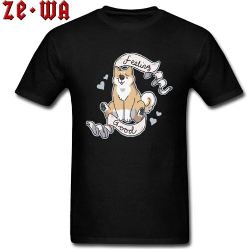 Feeling Good T-Shirt Corgi Cute T Shirt Men Akita Dog Print Clothes Summer Cartoon Tops Black Tees Cotton Clothes Breathable