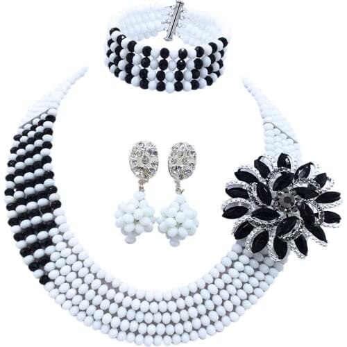 Classic white and black nigerian wedding african beads jewelry set crystal bead costume necklace