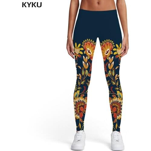 KYKU Flower Leggings Women Pattern Spandex Art Leggins Vintage 3d Print Leaf Sexy Womens Leggings Pants Casual Jeggins Summer