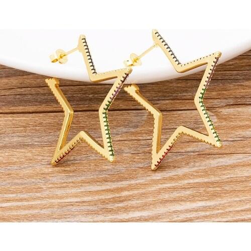 Hot Sale Heart Star Statement Drop Earrings For Women Fashion Geometric Crystal CZ Dangle Hanging Earring Gold Color Jewelry
