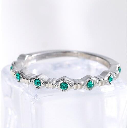 Milangirl Minimalist Female Green Crystal Ring Dainty Zircon Rhinestone Wedding Rings For Women Cute Bridal Round Engagement