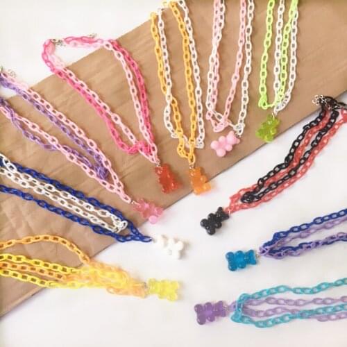 Cute Cartoon Acrylic Harajuku Bear Double Necklace Little Fairy Sweet and Cute Multi-layer Necklace Female Student Jewelry Gift