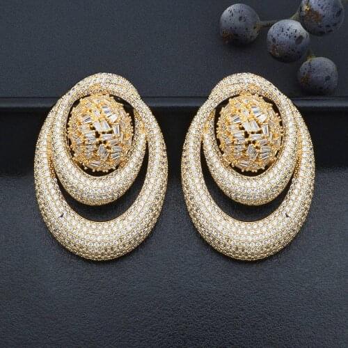 ModemAngel Circle Geometry Fashion Luxury Super AAA Cubic Zirconia Engagement Party Wedding Dress Earring For Women