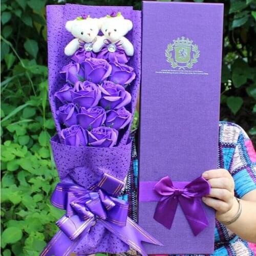 New purple plush bear soap simulation flower cartoon plush bouquet Valentines Day birthday Gifts smell well