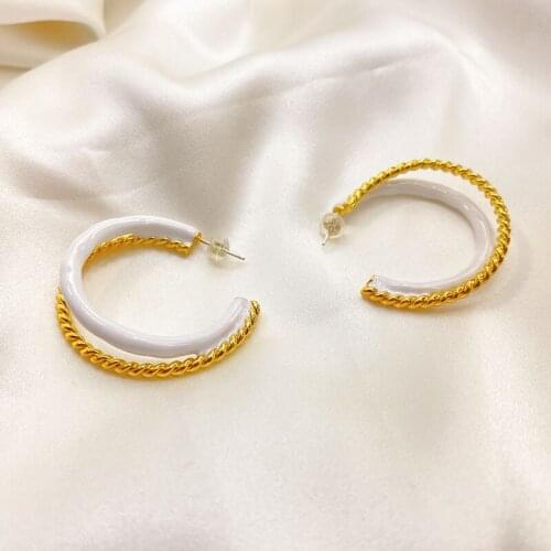 New copper European and American fashion atmosphere double-layer white enamel earrings women