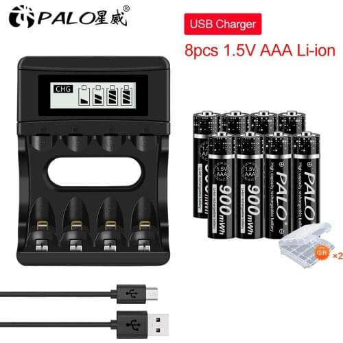 PALO 1.5V AAA 900mWh Lithium Rechargeable Batteries 1.5V AAA Li-ion battery with 1.5V AA/AAA Lithium Battery Charger