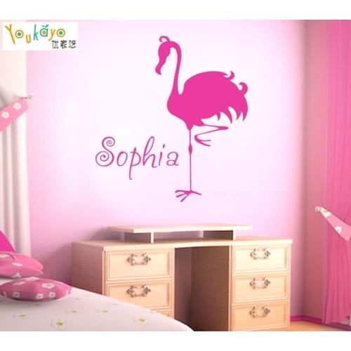 Personalised Name Wall Sticker Flamingo Wallpapers Kids Room Bedroom Home Decor