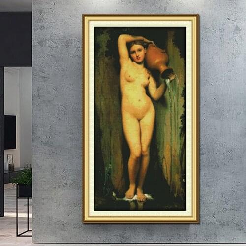 Sexy oil painting body art cross stitch needlework embroidery kit DMC handmade crafts 14ct white cloth printing home decoration