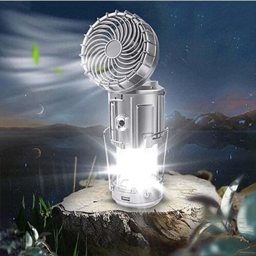 6 in 1 Portable Outdoor LED Camping Lantern With Fan Solar Powered Handheld Lamp for Camping Fishing Éclairage d'extérieur