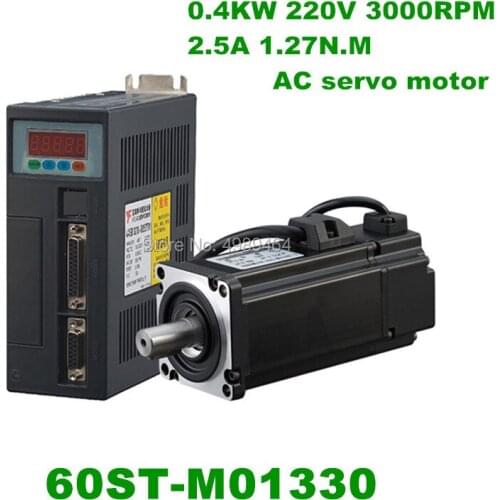 220V 400W AC Servo motor 3000RPM 1.27N.M. Single-Phase servomotor ac drive permanent magnet Matched Driver 60ST-M01330